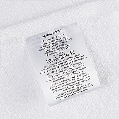 Amazon Basics Absorbent Cotton Machine Washable Bath Rug Mat For Shower, Bright White, 31'' L X 20'' W