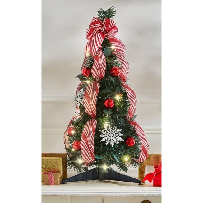 Fully Decorated Pre-Lit 2 Pop-Up Tabletop Christmas Tree - Red White