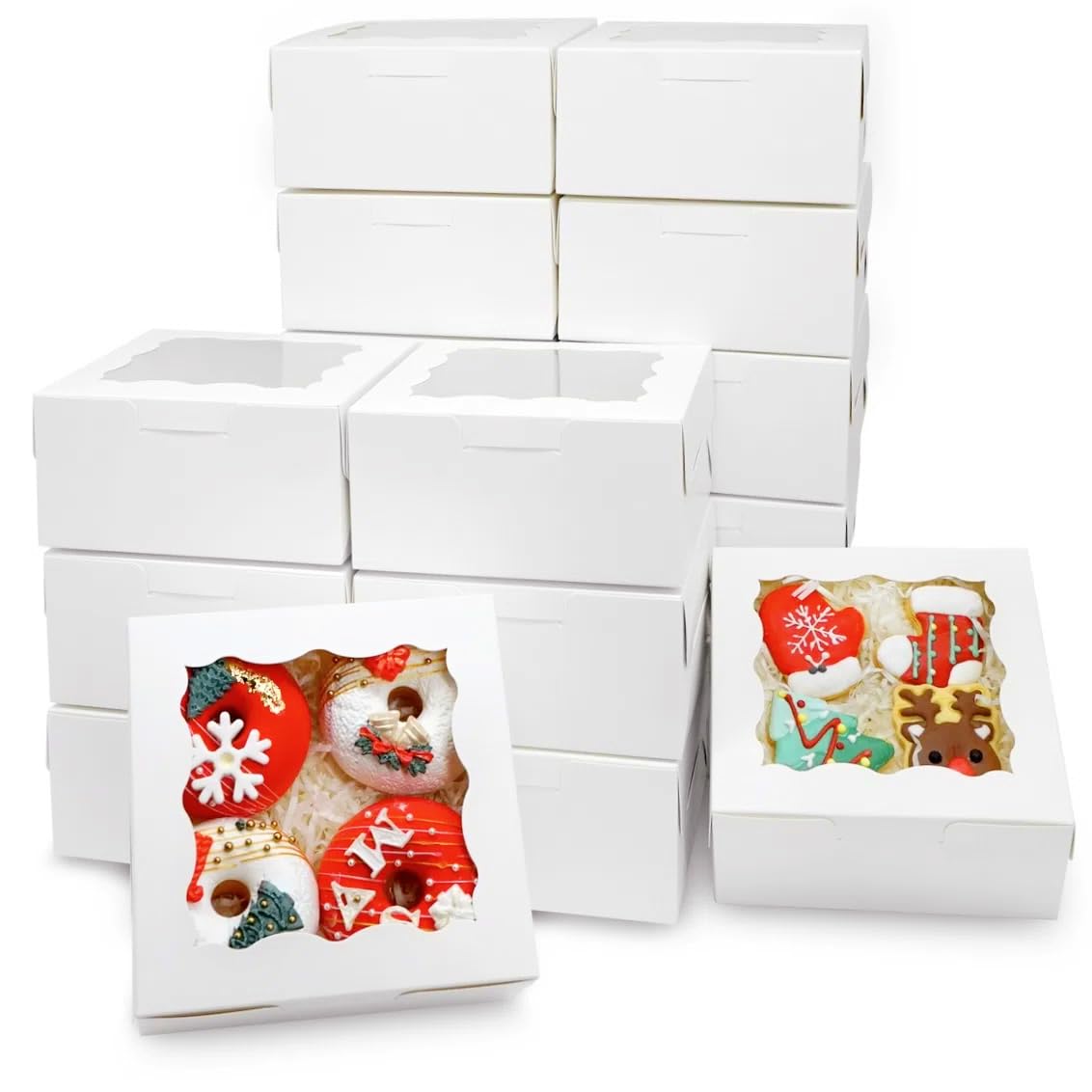 XINHPKGG 20 Pack Cookie Boxes 6x6x3 Inch Bakery Boxes with Window Treat Box Dessert Box for Macaron Mini Cake Chocolate Covered 