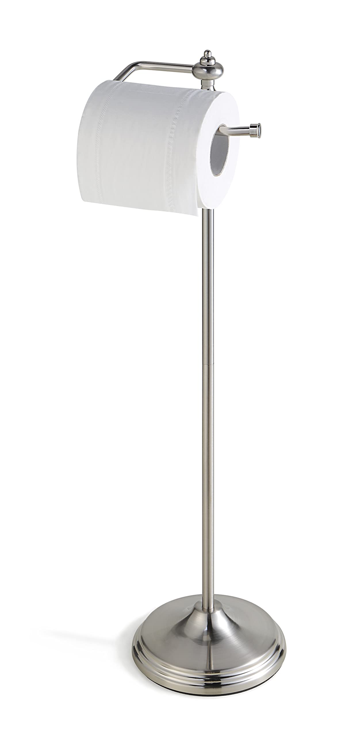 Sunnypoint Bathroom Free Standing Toilet Tissue Paper Roll Holder Stand With Reserve Function, Satin Nickel