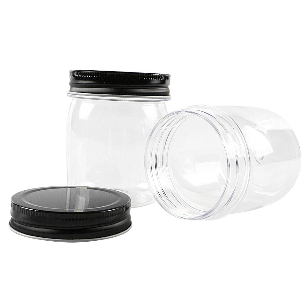 Novelinks 8 Ounce Clear Plastic Jars With Black Lids - Refillable Round Clear Containers Clear Jars Storage Containers For Kitch
