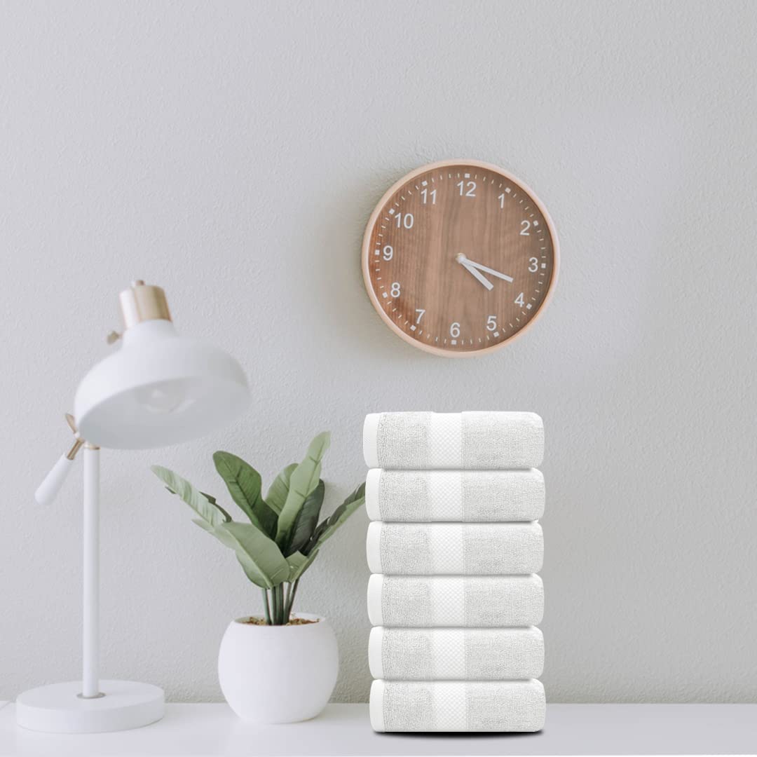 White Classic Luxury Hand Towels | Cotton Hotel spa Bathroom Towel | 16x30 | 6 Pack | Silver