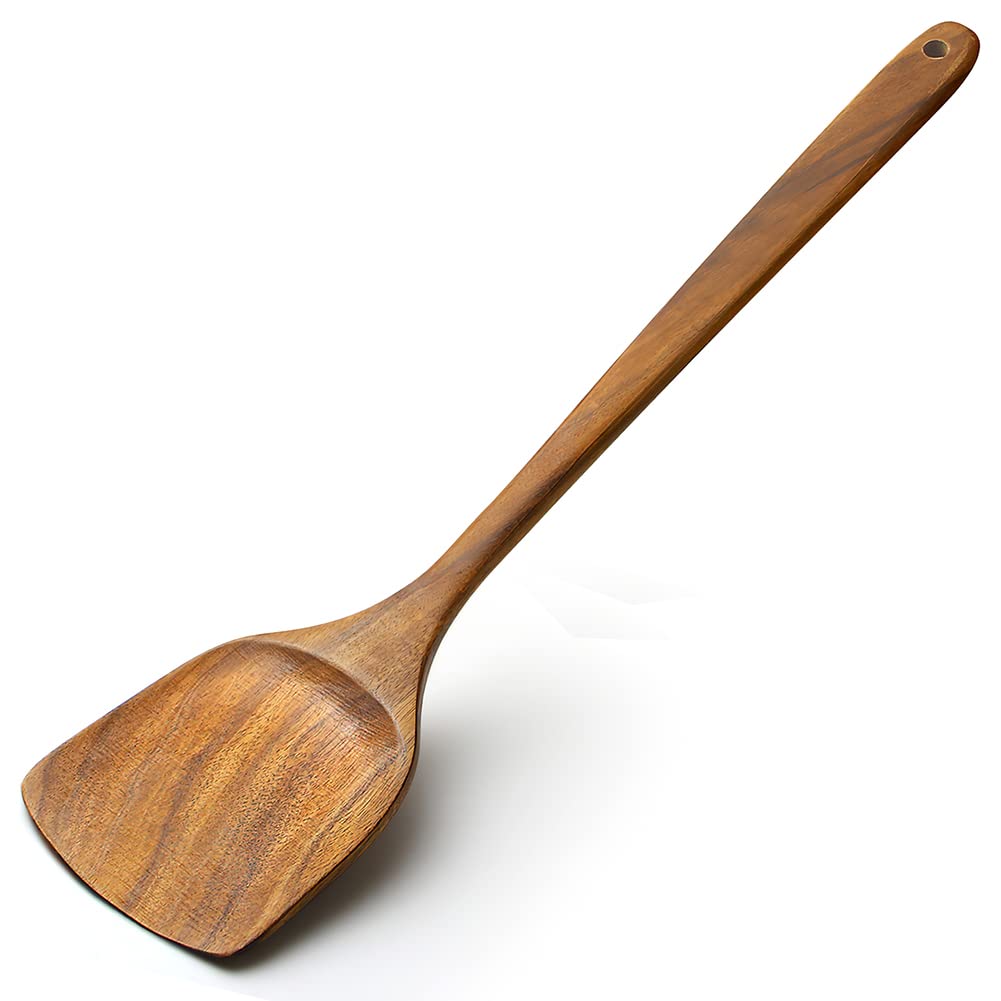 AYFDISHS Wooden Spatula,15.3 Inch Flat Wood Wok Spatula,Wood Kitchen Utensils for Cooking,Long Handle Turner Coated Natural Resi