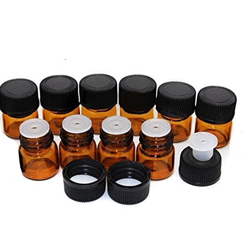 Elfenstall- 100Pcs 1Ml (1/4 Dram) Amber Mini Glass Bottle 1Cc Amber Sample Vial Small Essential Oil Bottle Travel Must + 1Pc Gla