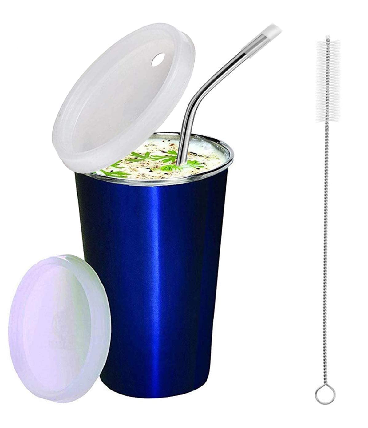 Parabrahma Steel Glass For Kids Milk Tumbler With Straw And Lid Sippy Cup With Gum Protection For Kids Straw And 1 Cleaning Brus