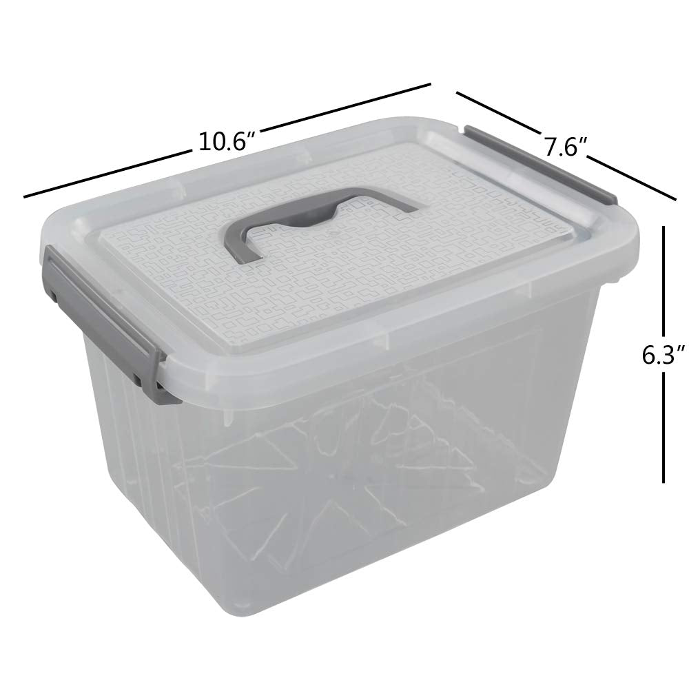 Lesbin 6-Pack Plastic Storage Box, 6 L Clear Storage Bins With Lid