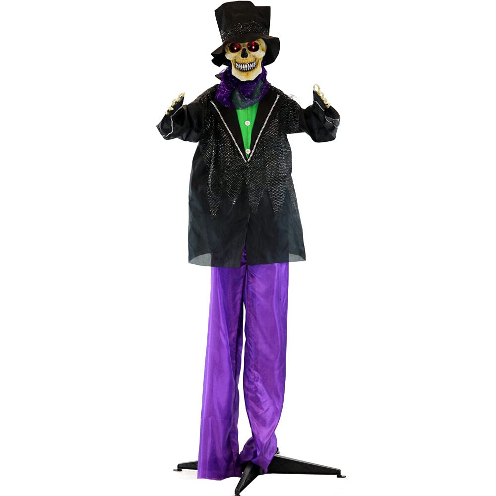 Haunted Hill Farm 5-Ft. Marty Voodoo Skeleton Groom, Animatronic With Red LED Eyes, Touch-Activated Talking Prop, Battery Operat