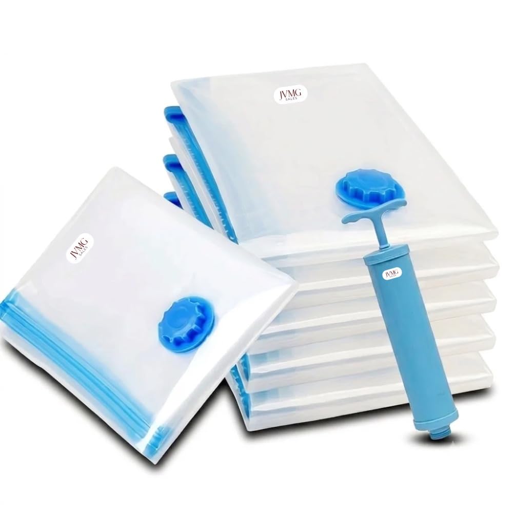 Vacuum Storage Compression Bags With Hand Pump, XJumbo (120 X 80 Cm), Pack Of 6, Airtight Reusable Space Saver Zipper Bags For 