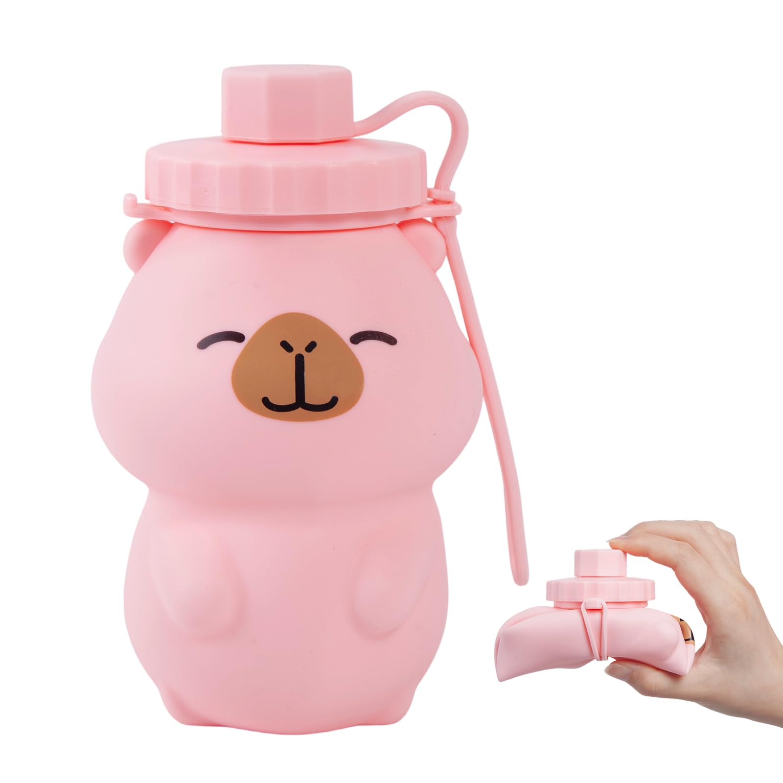 GMKD Capybara Water Bottle, 17oz Kawaii Collapsible Water Bottles (Pink)
