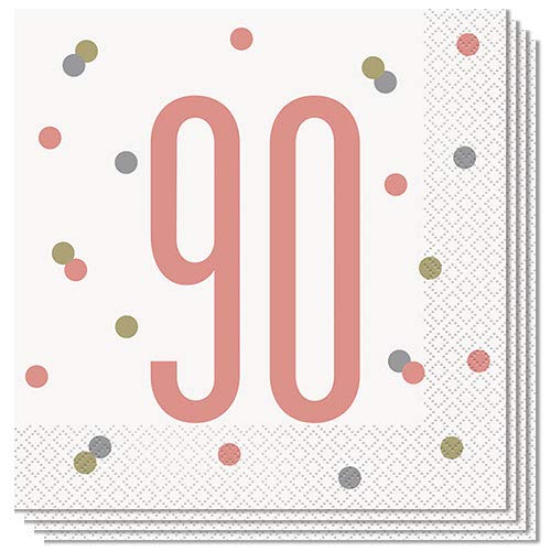 Unique Party 84889 Paper Napkins, Rose Gold, Age 90