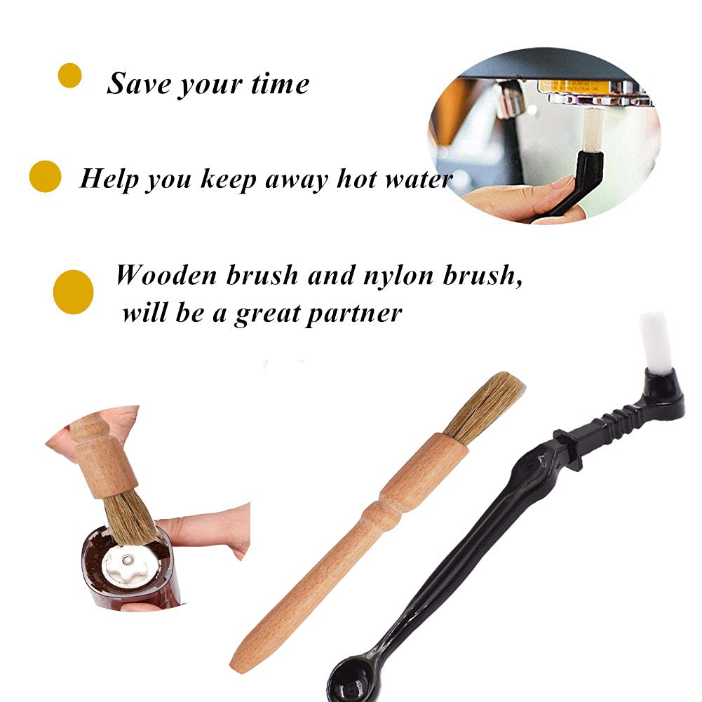 Coffee Brush Set Professional Espresso Brush Kit Include Wooden Coffee Grinder Machine Cleaning Brush And Nylon Espresso Brush F