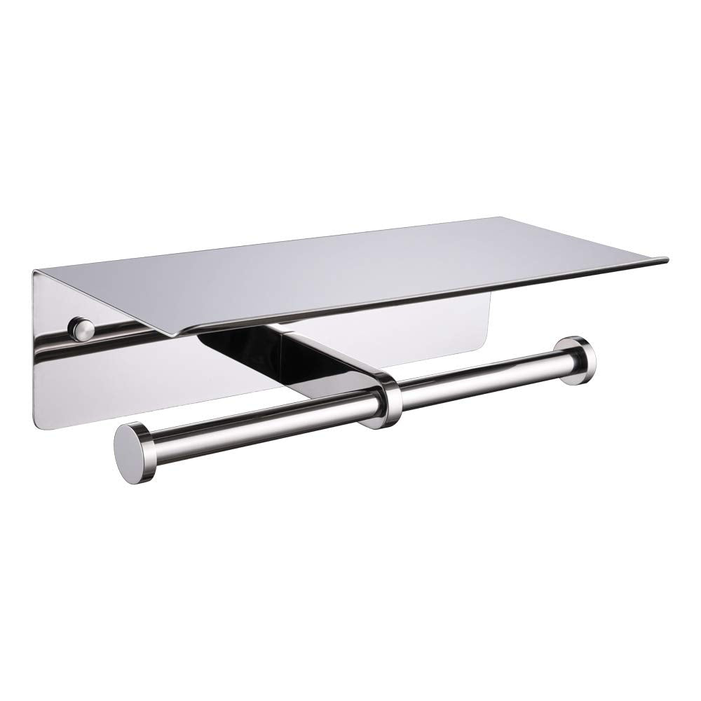 Double Toilet Paper Holder With Shelf Polished Chrome, Aplusee Sus304 Stainless Steel Contemporary Bathroom Tissue Roll Holder C