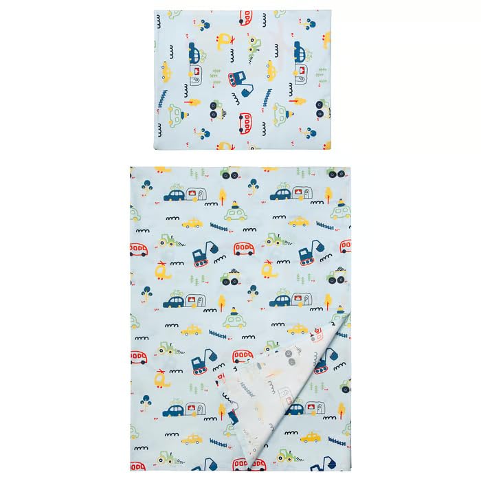 Stork Barndrm Flat Sheet And Pillowcase, Blue, Vehicles/Roads Pattern, 80% Cotton 20% Viscose, 250X150 Cm, For Kids