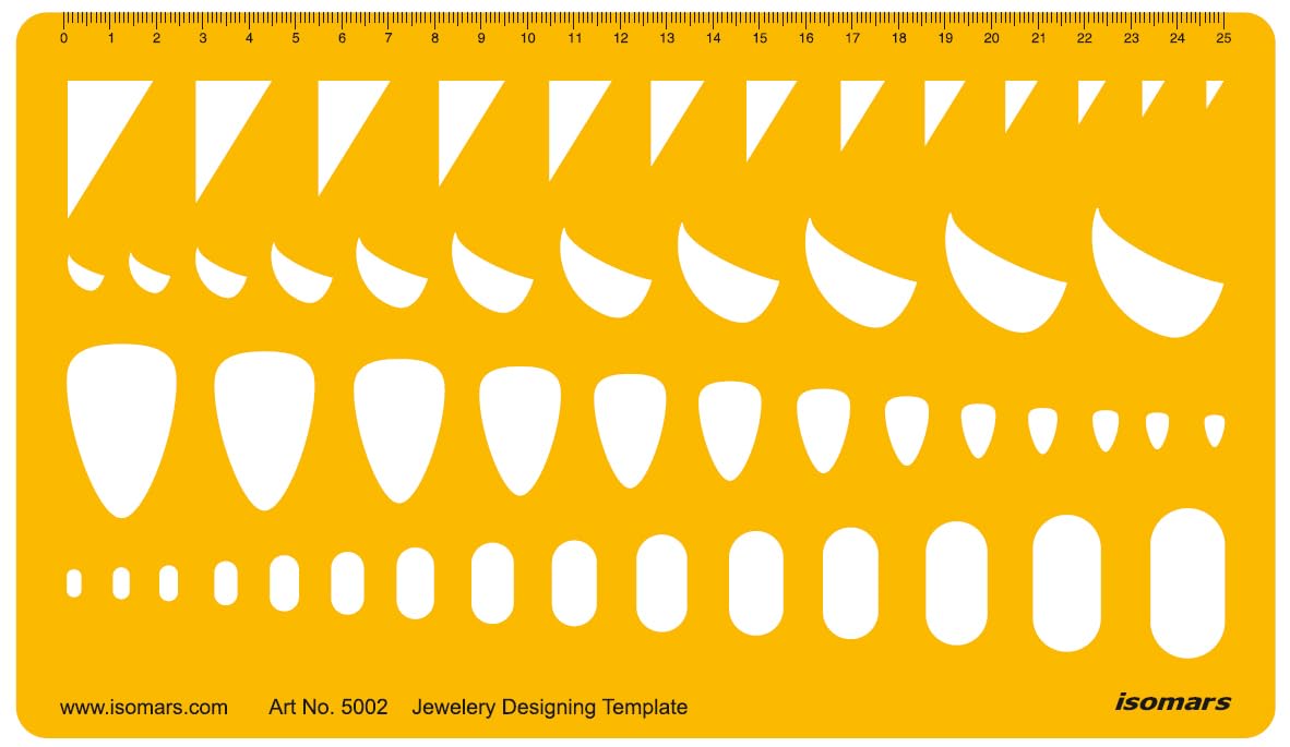 Isomars Jewellery Design Template Stencil  Triangle, Stone & Oval Shapes For Drawing, Drafting & Jewelry Sketching