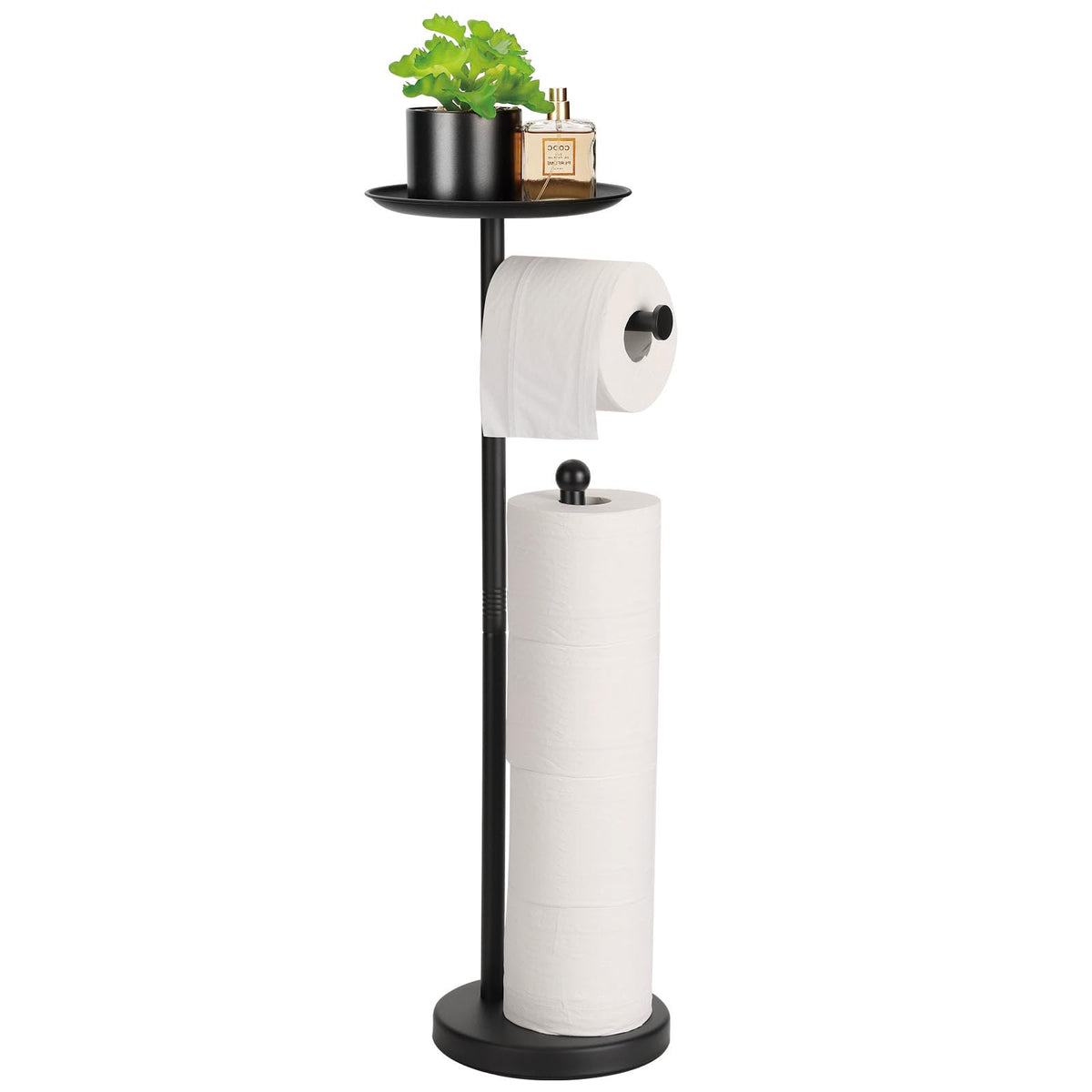 Standing Toilet Paper Holder With Phone Shelf, Holds 5 Rolls, Free Standing Tp Roll Holder For Bathroom, Practical Shelf On Top