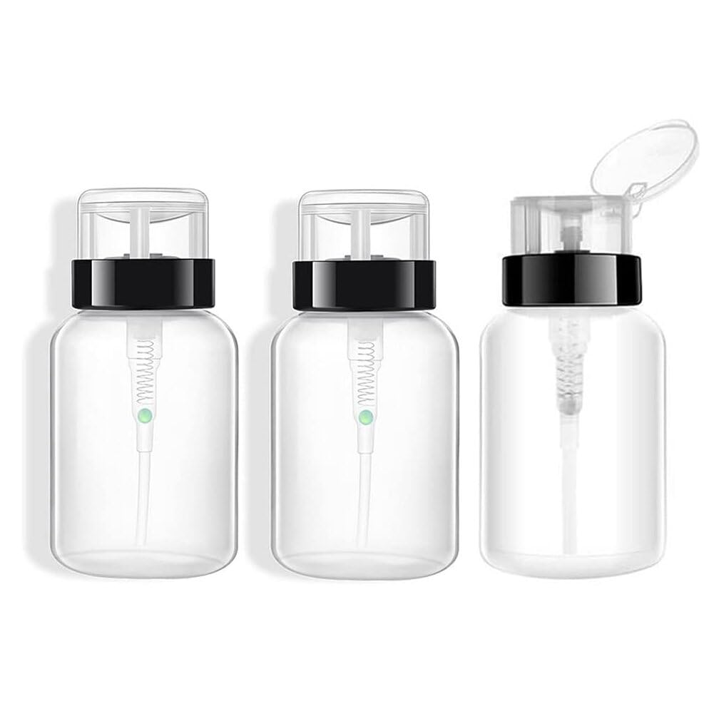 3 Pcs 200Ml/7Oz Nail Polish Remover Bottle Empty Push Down Lockable Pump Dispenser Bottle Polish Remover Clear Liquid Bottle Con