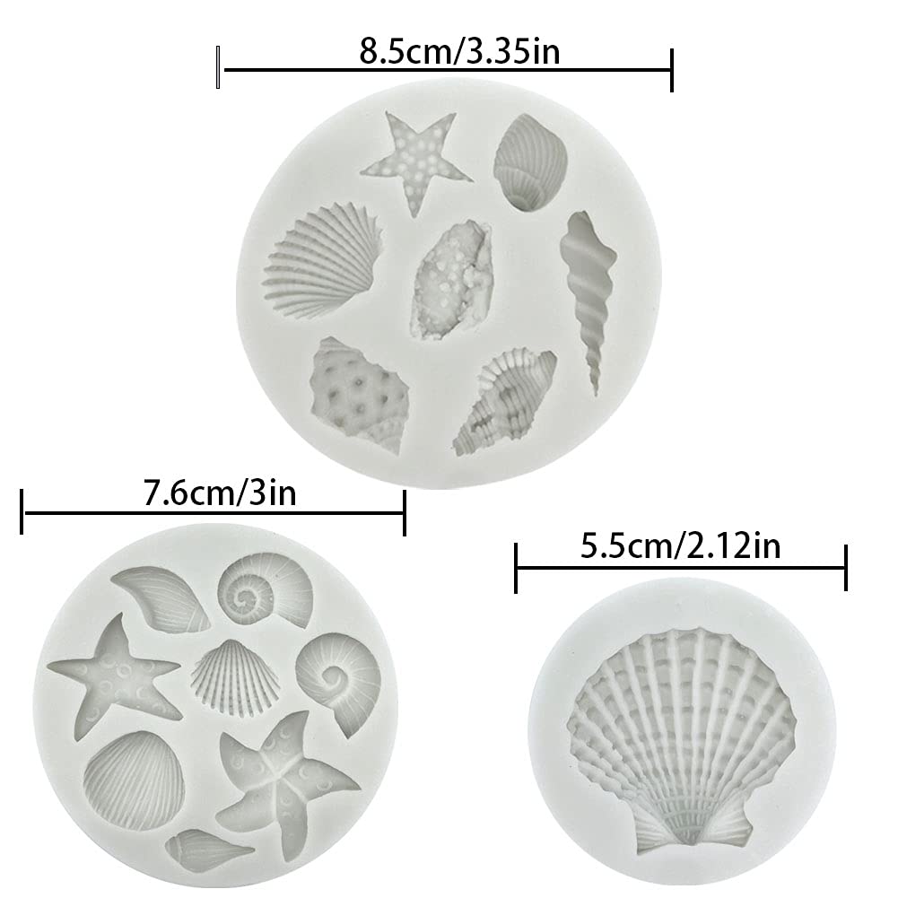 3 Pcs Marine Theme Cake Fondant Silicone Mold Seashell Conch Starfish Coral Baking Molds For Diy Cake Decoration Chocolate Candy