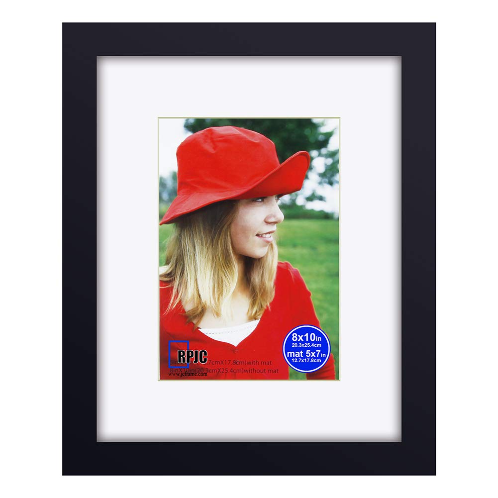 RPJC 8x10 inch Picture Frames Made of Solid Wood and High Definition Glass Display Pictures 5x7 with Mat or 8x10 Without Mat for