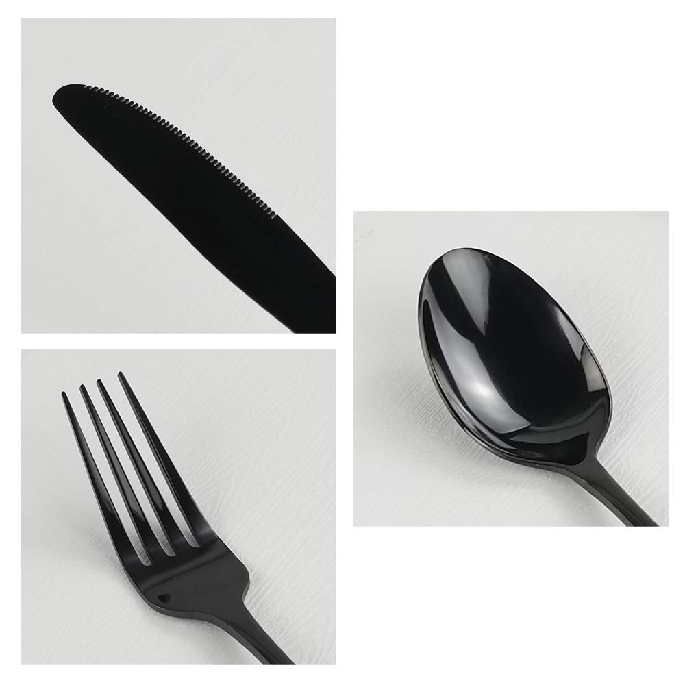Teyyvn Stainless Steel Black Cutlery Set, 40-Piece Flatware Silverware Set, Service For 8