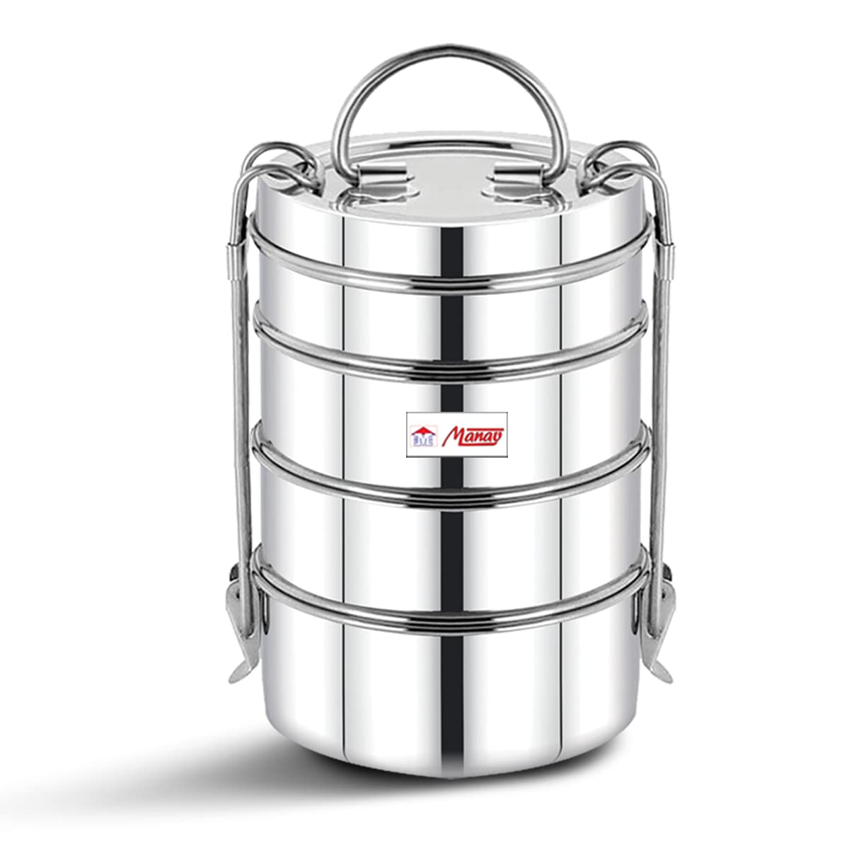 Futensils Manav Stainless Steel 4-Tier Size 6X4, Clip Food Grade Traditional Tiffin Lunch Box For School/Office, Capacity-(1540M