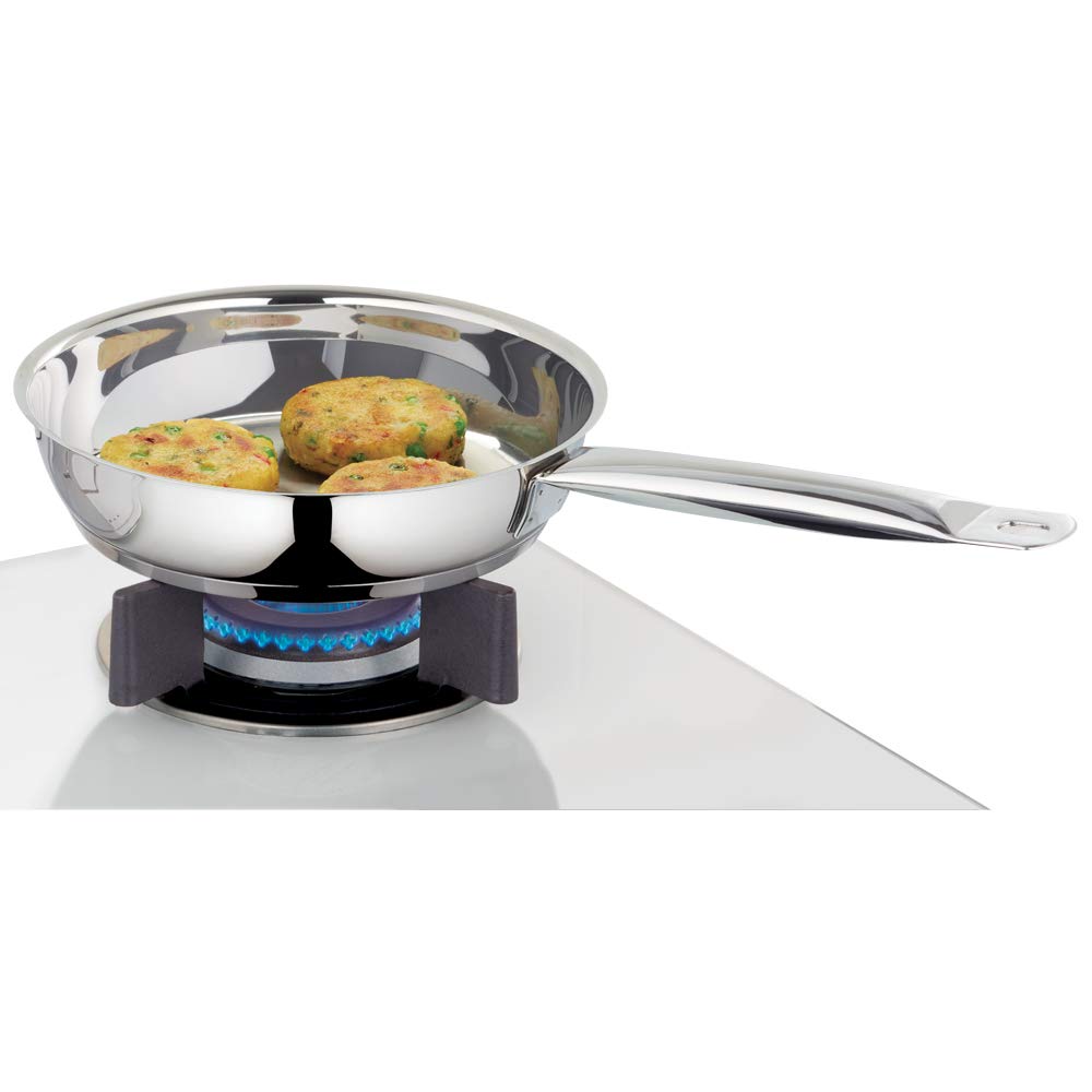 Borosil Stainless Steel Fry Pan Impact Bonded Tri-Ply Bottom Silver