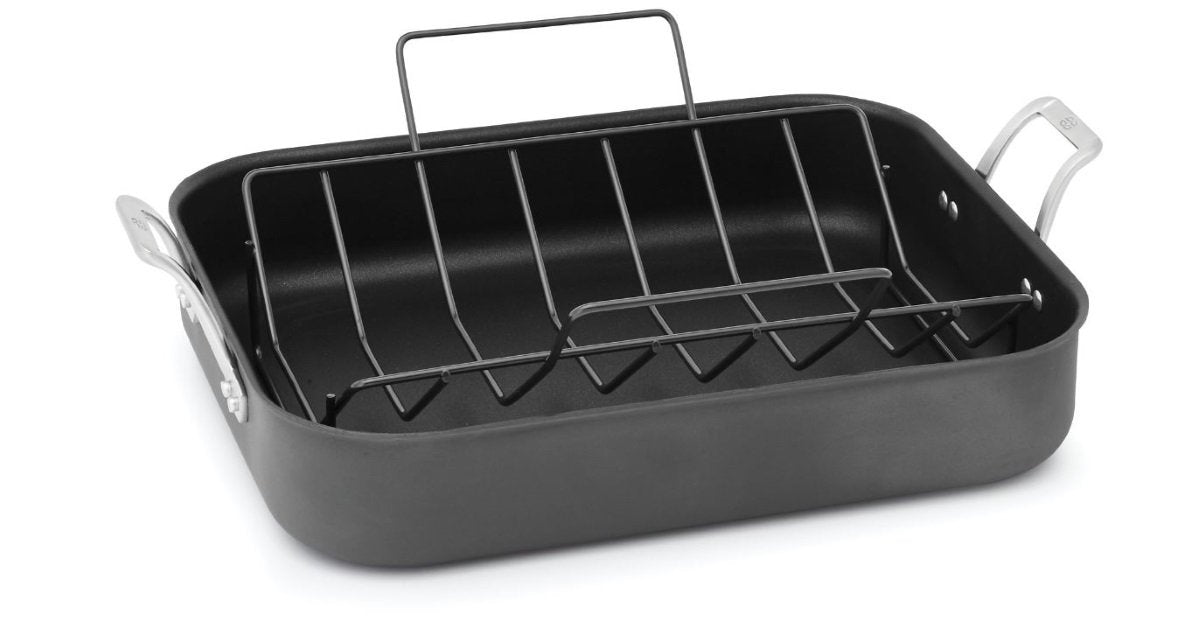 Calphalon 1948255 Signature Hard Anodized Nonstick Roaster Pan With Rack, 16, Black
