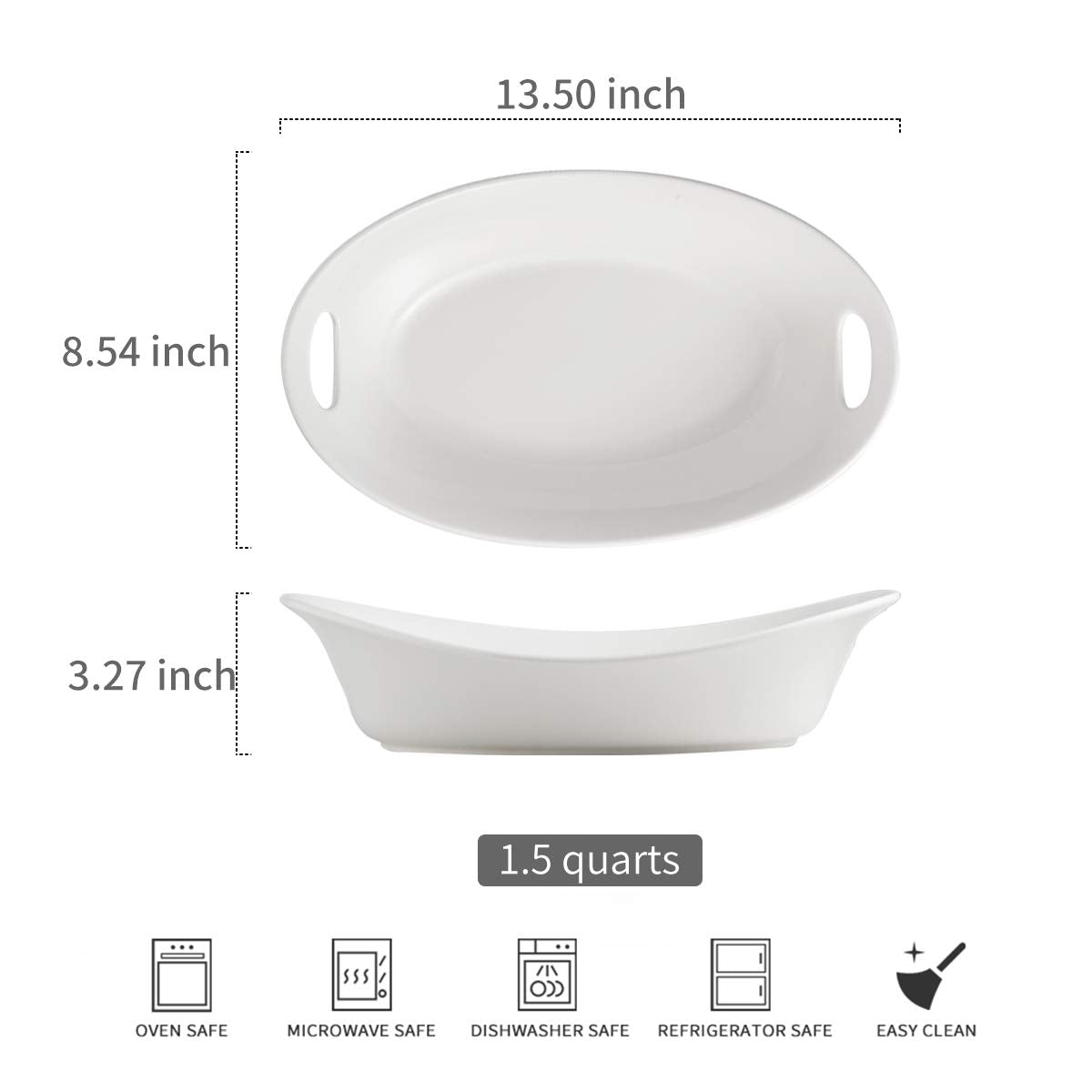 YHOSSEUN Large Ceramic Serving Bowl Set of 2, 1.5 Quart Oval Platter, White, Ideal for Thanksgiving and Entertaining