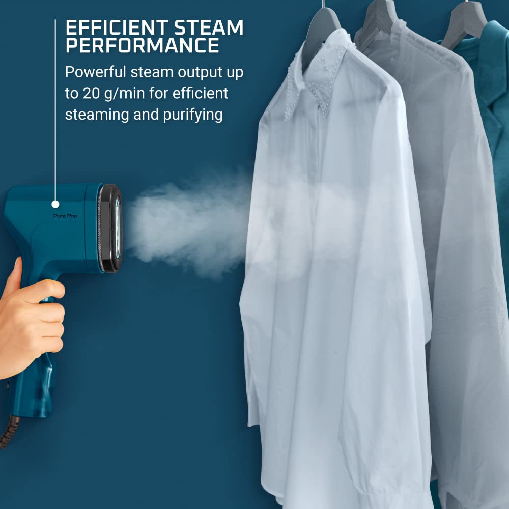 Rowenta, Steamer For Clothes, Purepop Handheld Steamer, 1.5 Lbs, 15 Second Heatup, 2.3 Oz Capacity, 1150 Watts, Ironing, Blue Cl