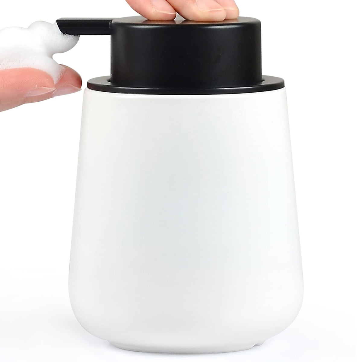 Bosilunlife Foam Soap Dispenser - 12Oz Matte White Ceramic Foaming Hand Soap Dispenser For Bathroom Refillable Liquid Kitchen Di