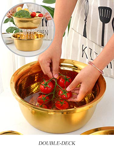 Qobimoon 3Pc/Set Colander Set Stainless Steel Vegetable Slicer Fruit Potato Peeler Carrot Grater Strainer Utensil Round Rice Was