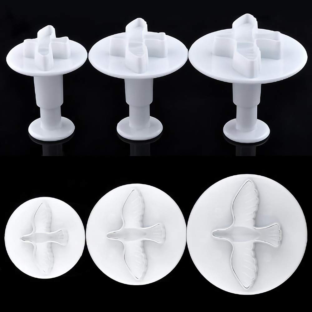 3Pcs Dove Fondant Plunger Cutters, Dove Molds For Angelic Baptism Party Cake Cupcake Decorating Sugarcraft Gum Paste Cookies Plu