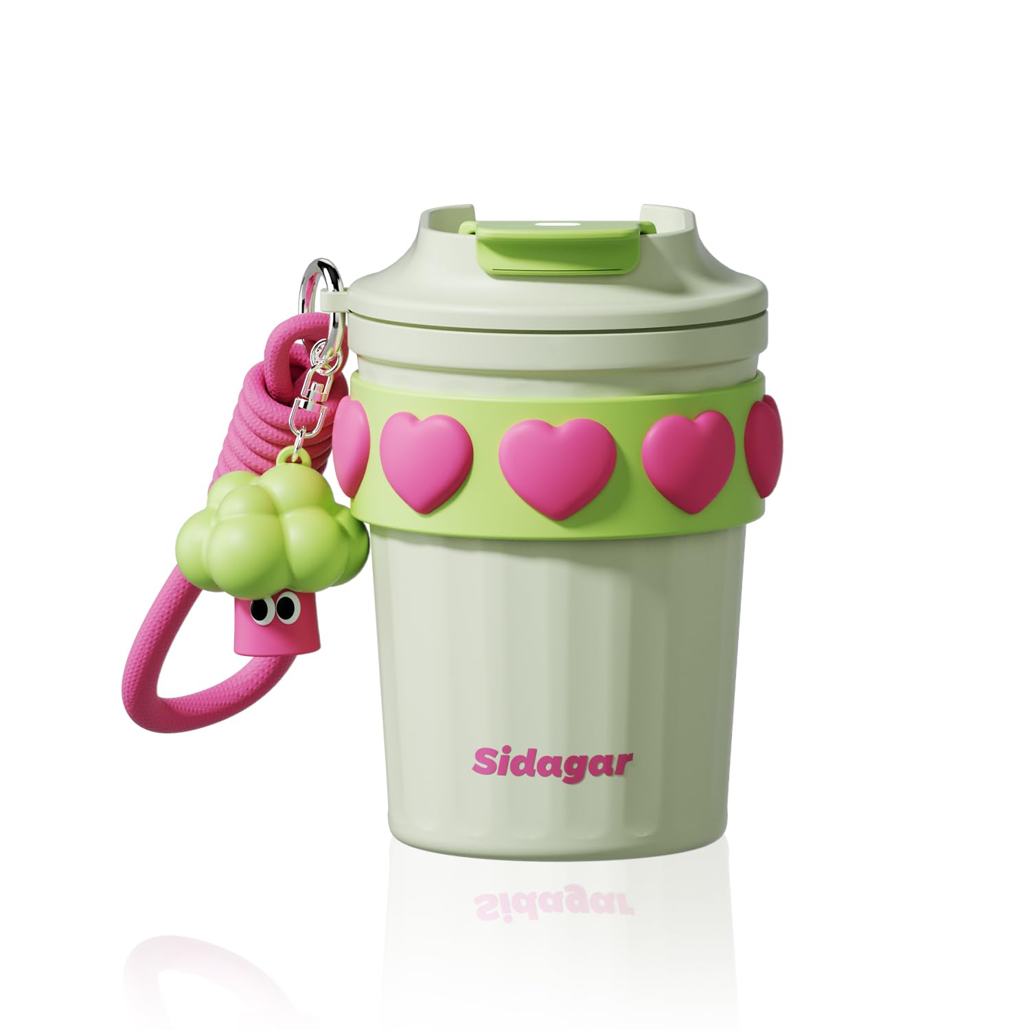 Sidagar 12 oz Insulated Coffee Tumbler with Lid, Cute Travel Mug, Neo Green