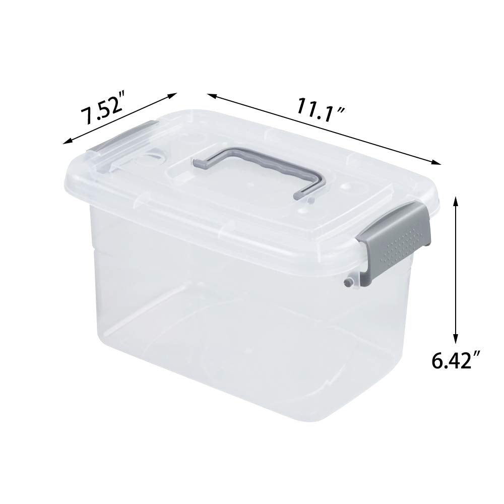Minekkyes 6-Pack Home Storage Bins, Plastic Container, Latching Box With Handle (Grey Handle)