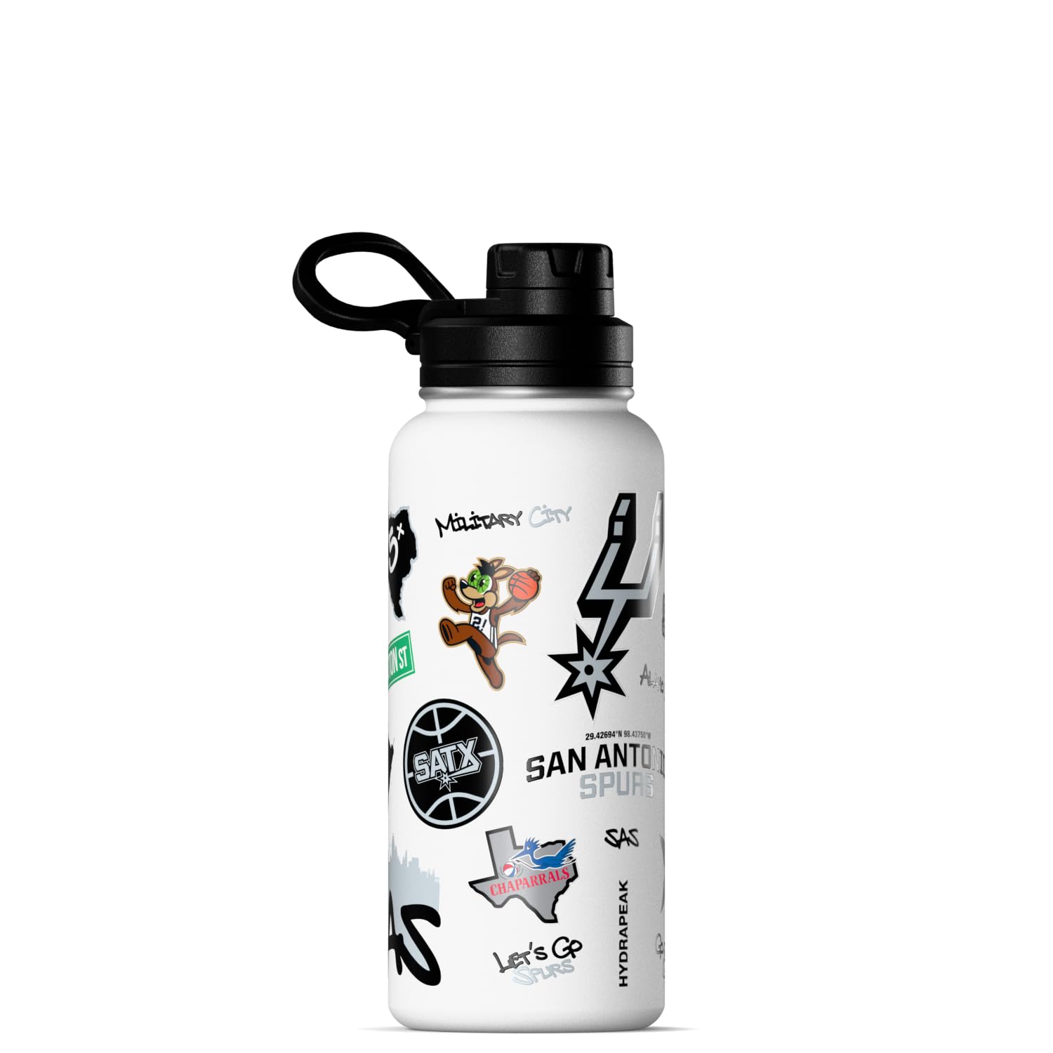 Hydrapeak x NBA Officially Licensed San Antonio Spurs 32 oz Active Water Bottle with Chug Lid Reusable Stainless Steel Double Wa