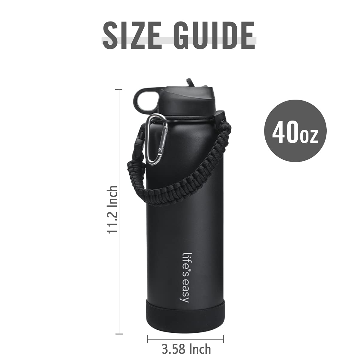 Life'S Easy Stainless Steel Insulated Water Bottle - Sports Water Bottle W/Straw Lid And Paracord Carabiner Handle Carrier- Vacu