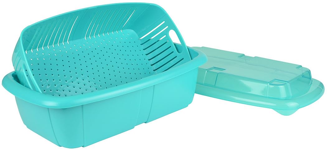 Hutzler 3-in-1 Fruit Saver Basket, Colander and Container, 2 Quarts, Turquoise