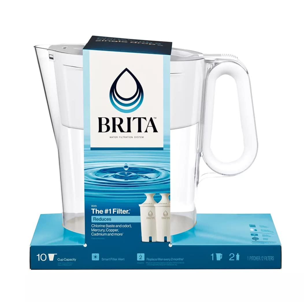 Brita Large 10 Cup Water Filter Pitcher With Smart Light Filter Reminder And 2 Standard Filtes, Made Without Bpa, White (Packagi
