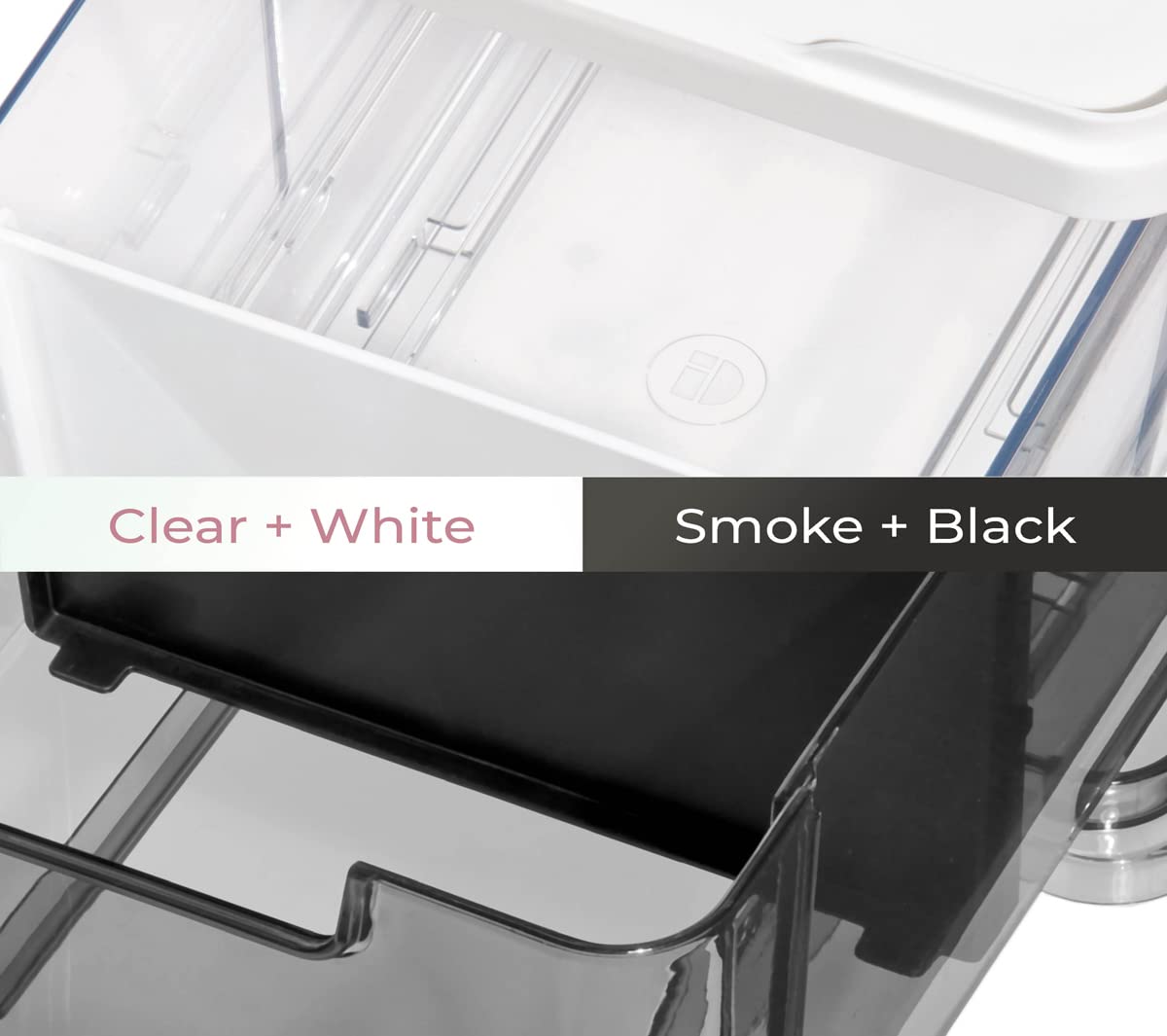iDesign The Sarah Tanno Collection Medium Stacking Cosmetic Drawer Organizer with Lid and Divider, Smoke/Black