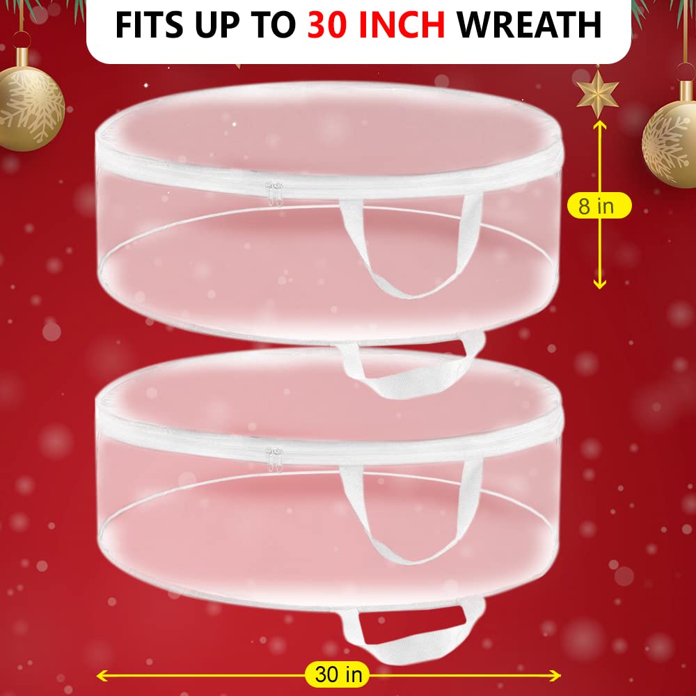 Propik Christmas Wreath Storage Bag 30'' - 2 Pack Clear Xmas Wreath Storage Container - Garland Holiday Artificial Wreath Storag