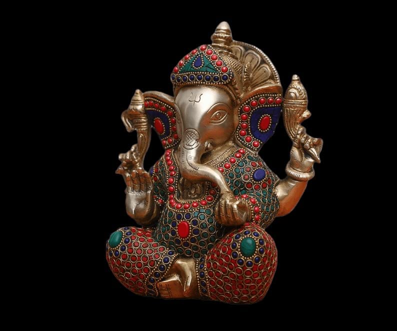 Rugdoll Brass Ganesha Idol Ganesh Statue Ganpati Murti Showpiece Hindu Elephant God Sculpture Vinayak Figurine For Gift Temple H