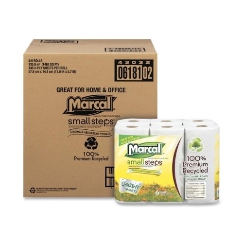 Marcal 6181Ct Paper Towels, 2-Ply, 140 Sheets/Roll, 24 Rolls/Ct, White