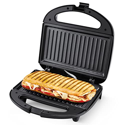 Monxook Electric Panini Press, 750W Sandwich Press, Non-Stick Coated Plates 8.46Inx4.92In, Panini Press Sandwich Maker With Indi