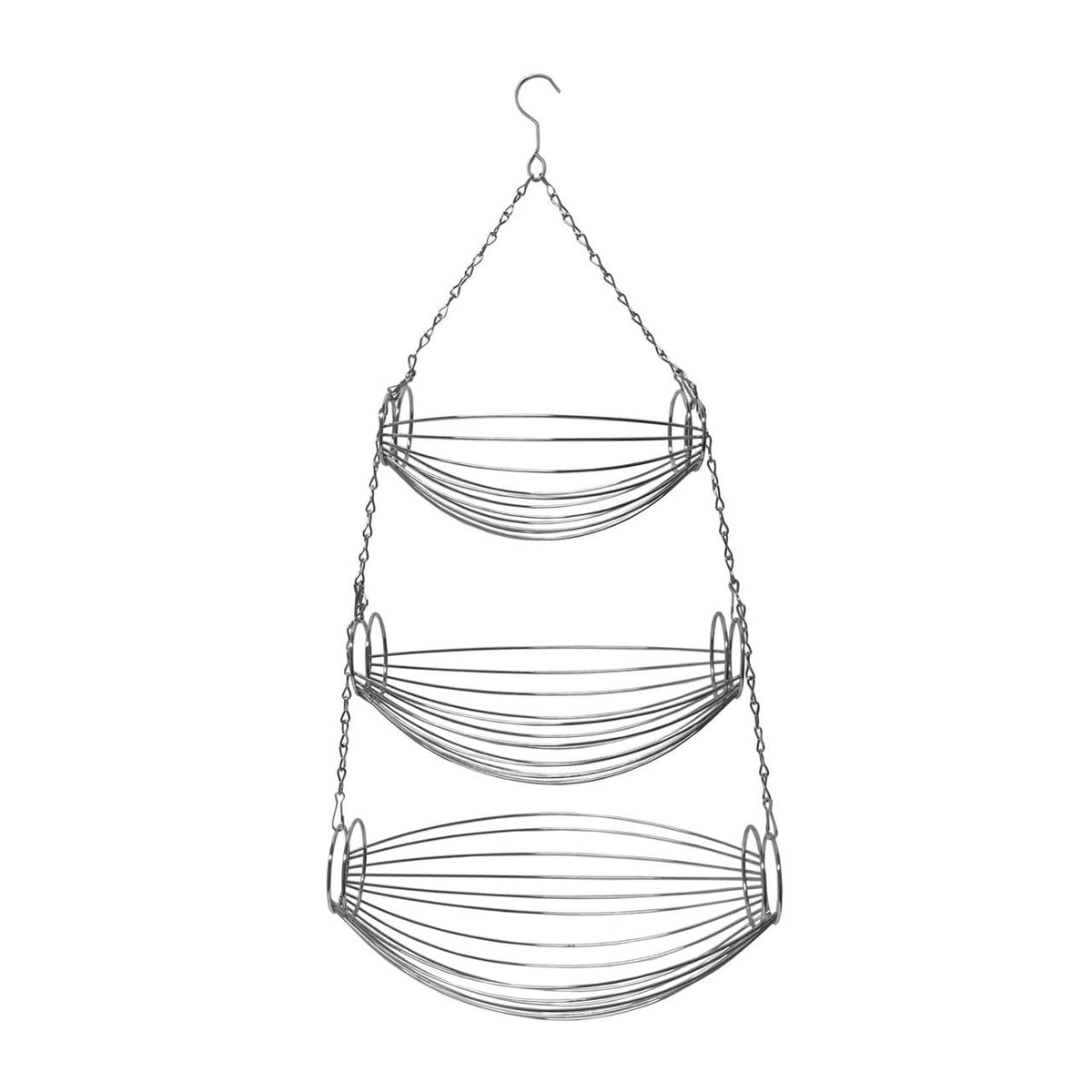 3 Tier Fruit Bowl Fruit Basket For Kitchen, Hanging Kitchen Storage Organizer, Detachable Design Chrome Wire With Metal Ceiling
