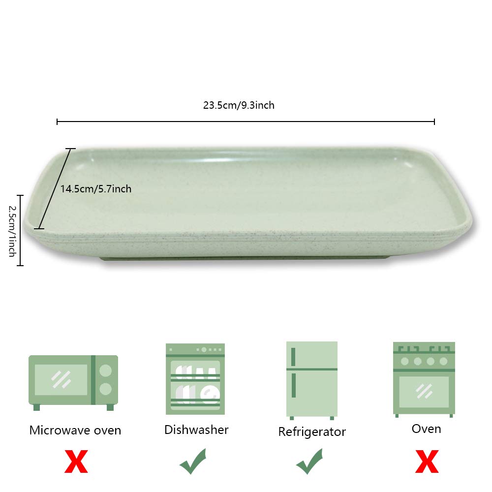 Roucerlin 4 Pack Big Rectangular Dinner Plates, 9.3 X 5.7 In Unbreakable Pp Plates, Reusable Durable Lightweight Salad Plate For