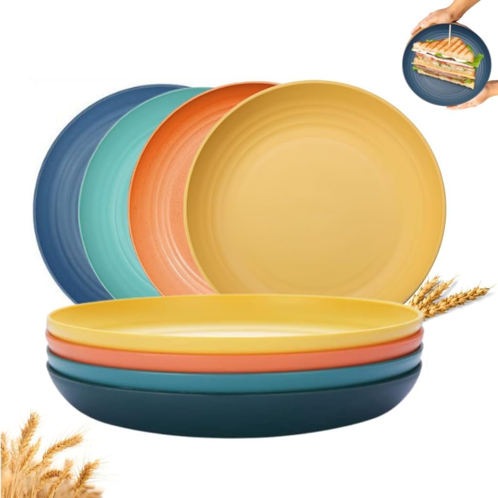 Vortipu Wheat Straw Plates,Unbreakable Deep Dinner Plates, Reusable,Unbreakable Sturdy Dessert Plates For Kitchen And Camping,Re