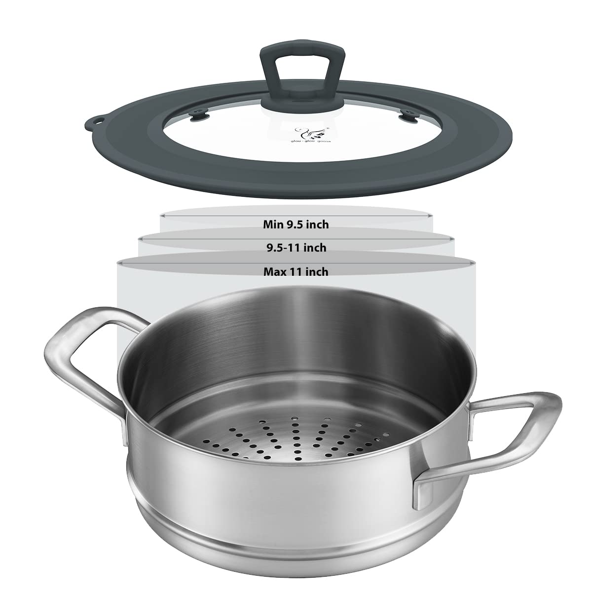 Set Of 2 Vented Tempered Glass Universal Lid For Pot Pan Skillet With Heat Resistant Silicone Microwave Safe Splatter Lid Cover