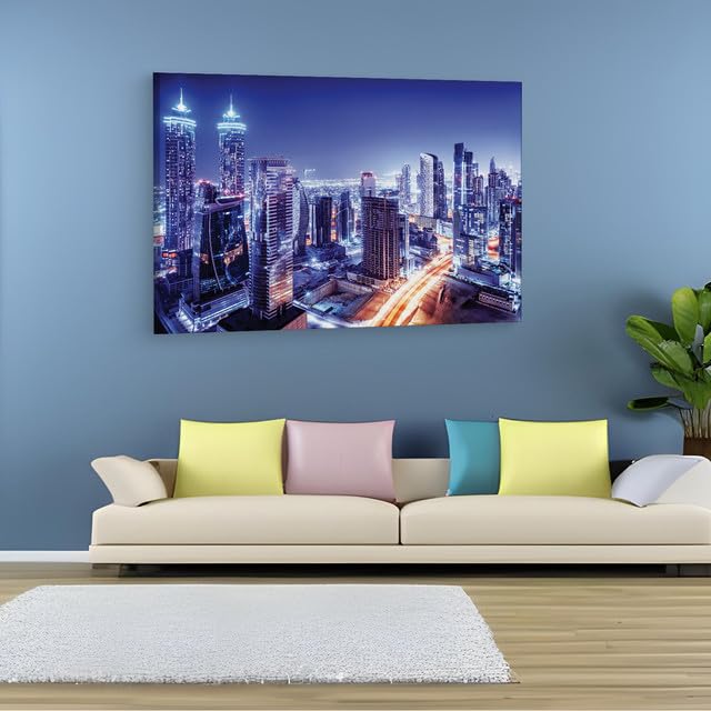 TRUECANVAS Dubai Downtown Night Scene Uae, Wooden Framed Canvas Paintings for Home Decor | Bedroom, Living Room,Wall Decoration