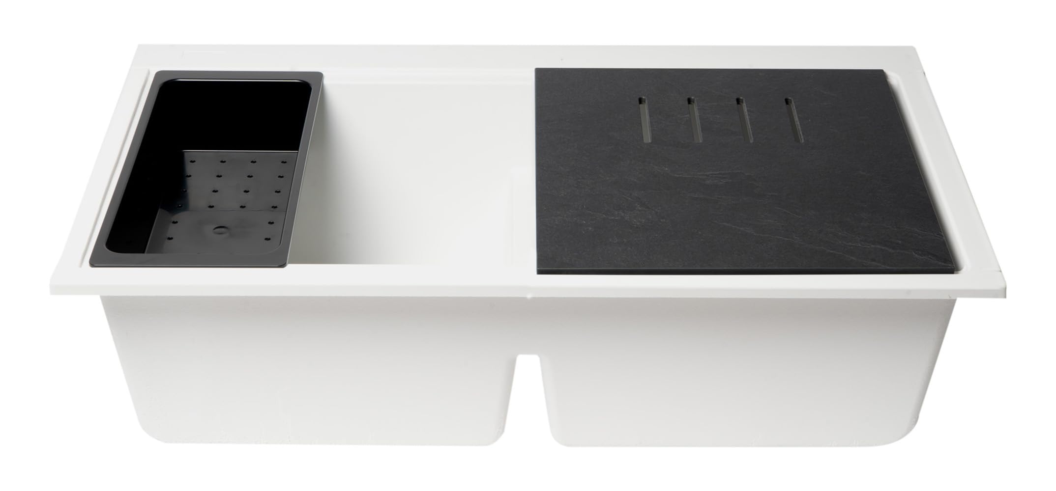 Alfi Brand Ab3418Dbum-W White 33'' Granite Composite Workstation Step Rim Double Bowl Undermount Sink With Accessories