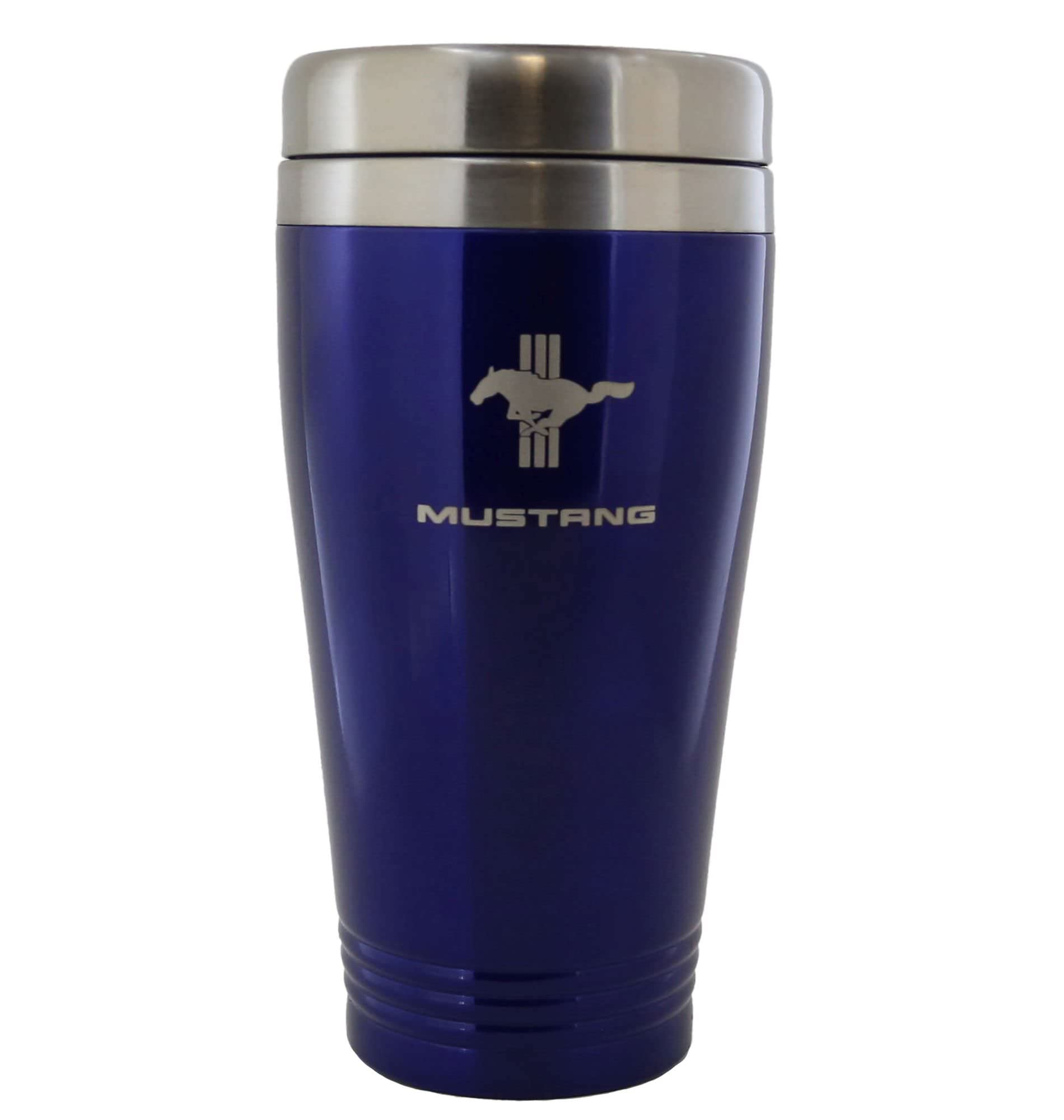 Au-Tomotive Gold Stainless Steel Travel Mug For Ford Mustang Tri Bar (Blue)