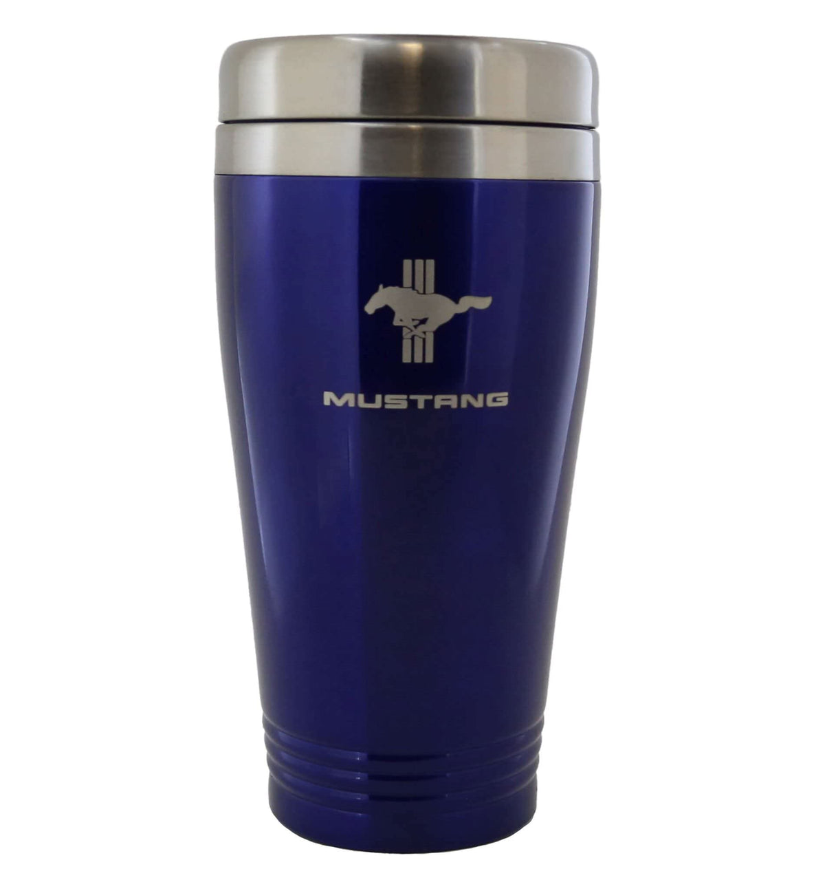 Au-Tomotive Gold Stainless Steel Travel Mug For Ford Mustang Tri Bar (Blue)